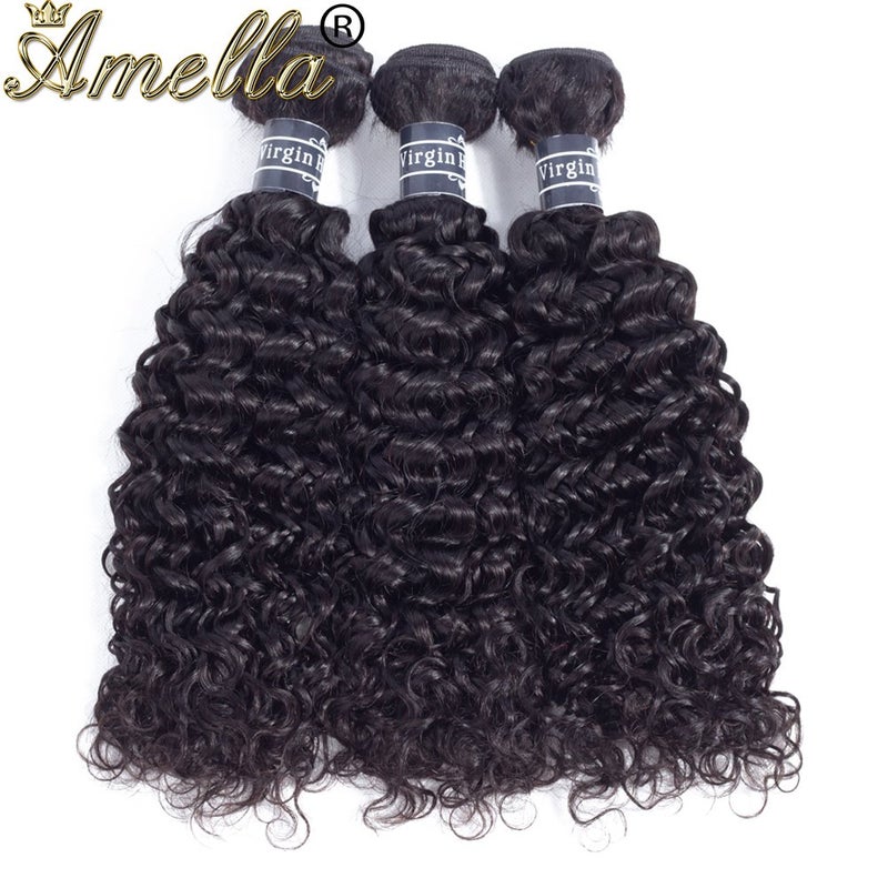 Amella Hair Brazilian Curly Virgin Hair Weave 3 Bundles with 4X4 Lace Closure 8A Brazilian Kinky Curly Hair Weave Bundles Natural Color(12 14 16+10Free Part Closure) - Image 3